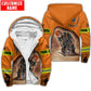 Personalized carpenter fleece zip hoodie featuring orange woodworking tools all-over print