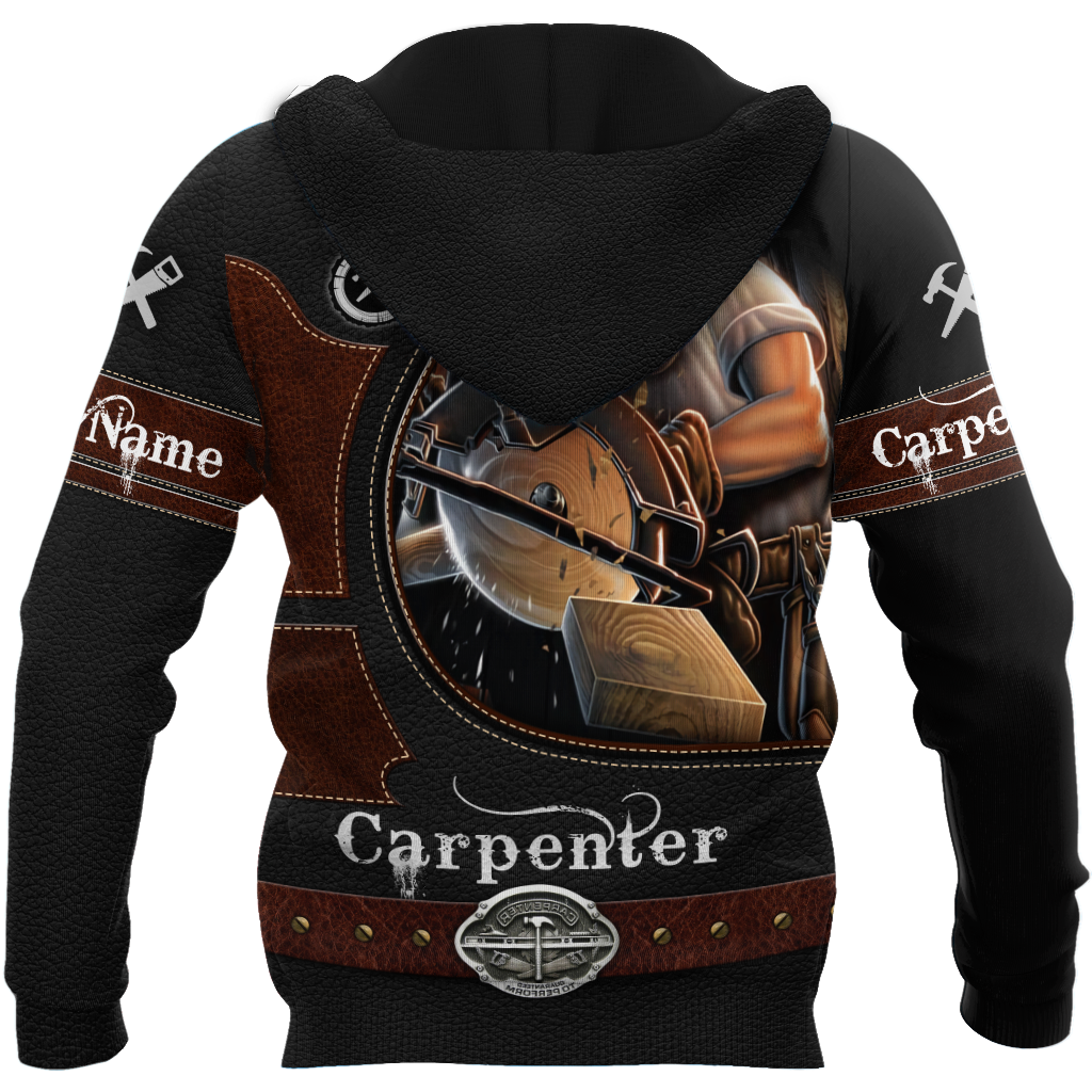 Personalized carpenter apparel featuring dark woodworking tools all-over print