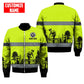 Personalized carpenter bomber jacket featuring neon green stripe print all-over print