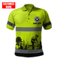 Personalized carpenter polo featuring neon green stripe print all-over print