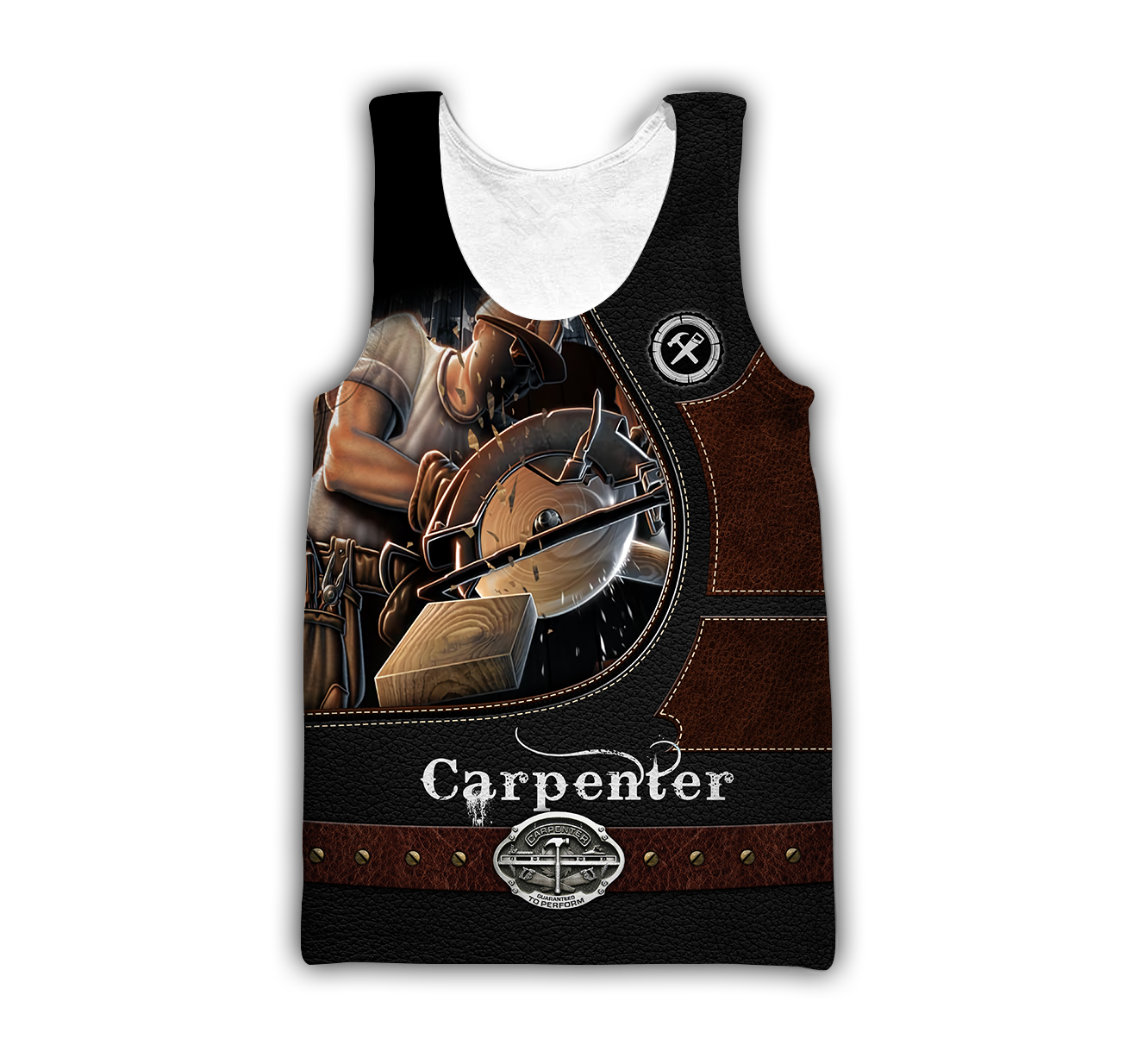 Personalized carpenter tank top featuring dark woodworking tools all-over print