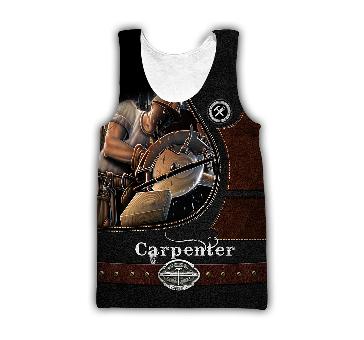 Personalized carpenter tank top featuring dark woodworking tools all-over print