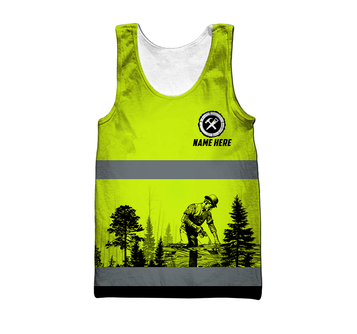 Personalized carpenter tank top featuring neon green stripe print all-over print