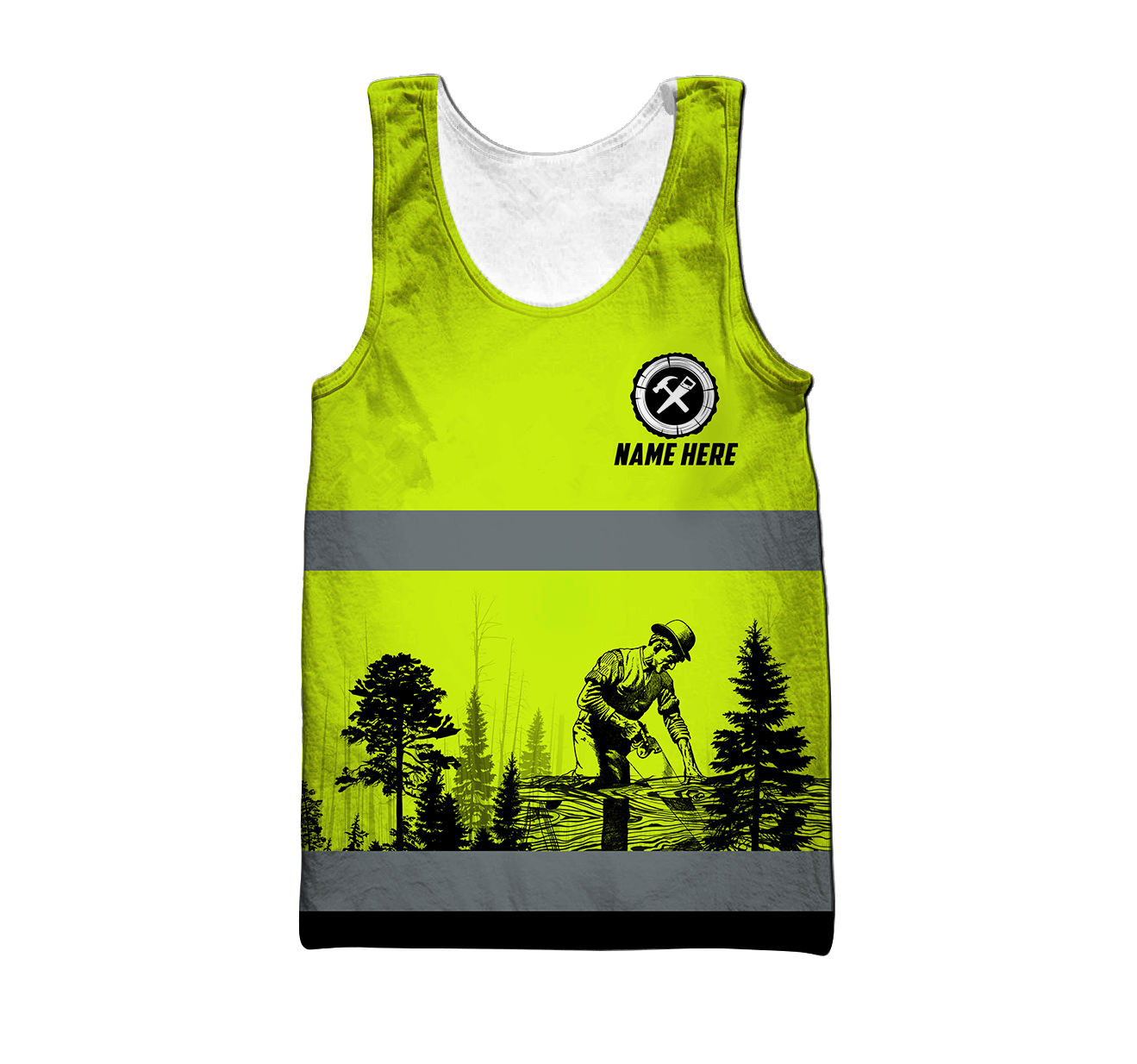 Personalized carpenter tank top featuring neon green stripe print all-over print