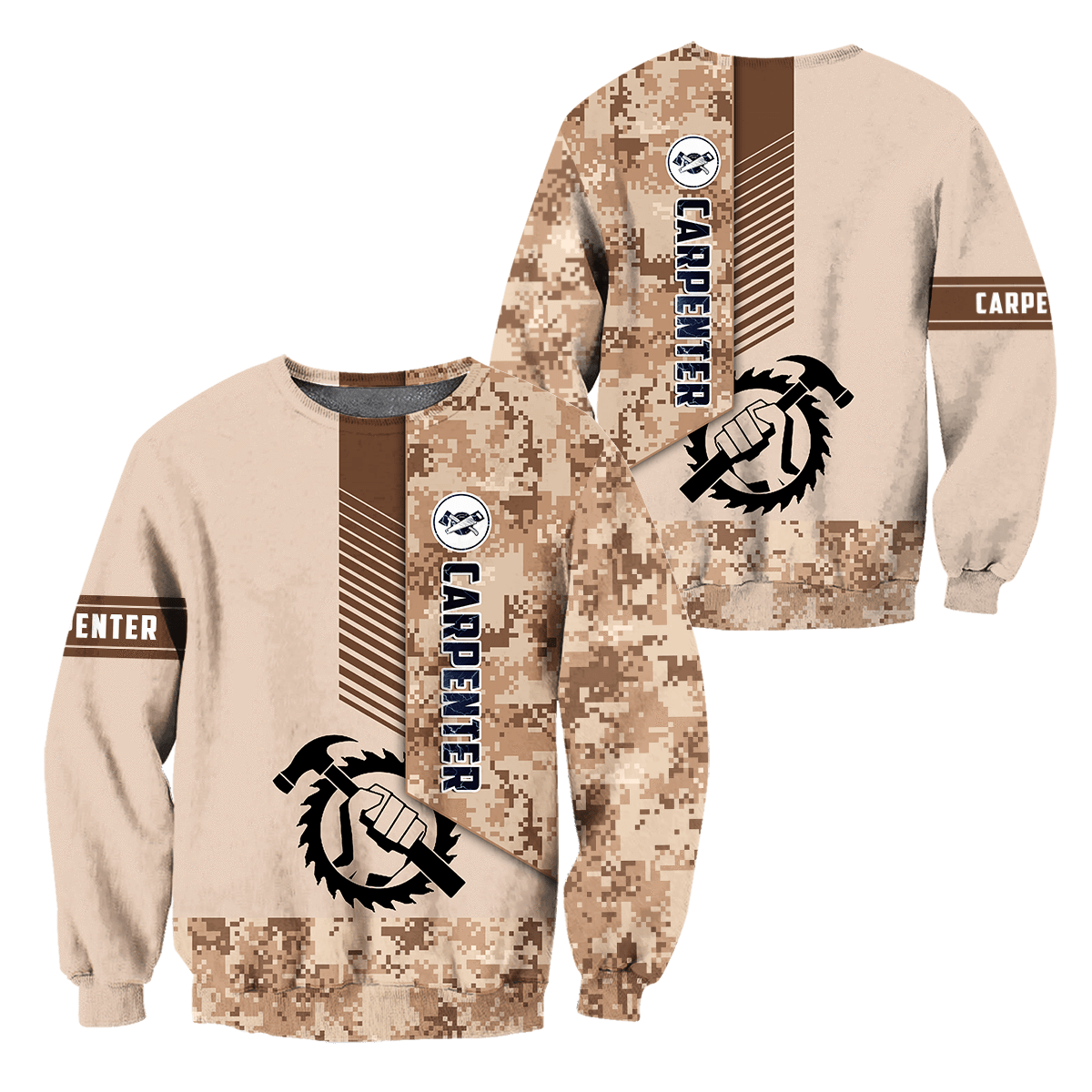 Personalized carpenter sweatshirt featuring brown camo all-over print