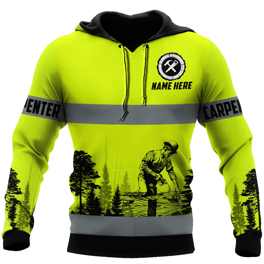 Personalized carpenter hoodie featuring neon green stripe print all-over print