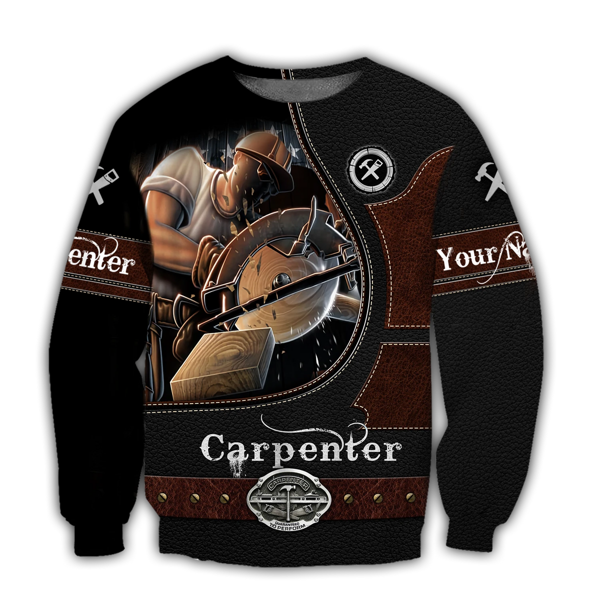 Personalized carpenter sweatshirt featuring dark woodworking tools all-over print