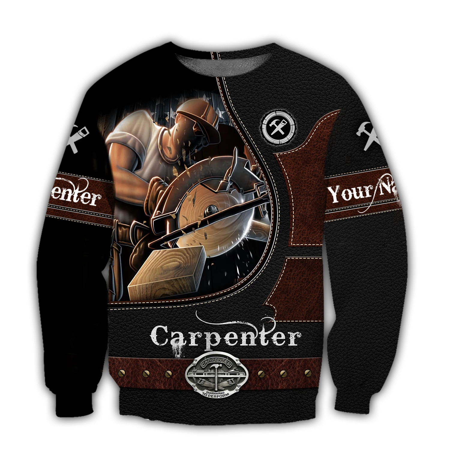 Personalized carpenter sweatshirt featuring dark woodworking tools all-over print