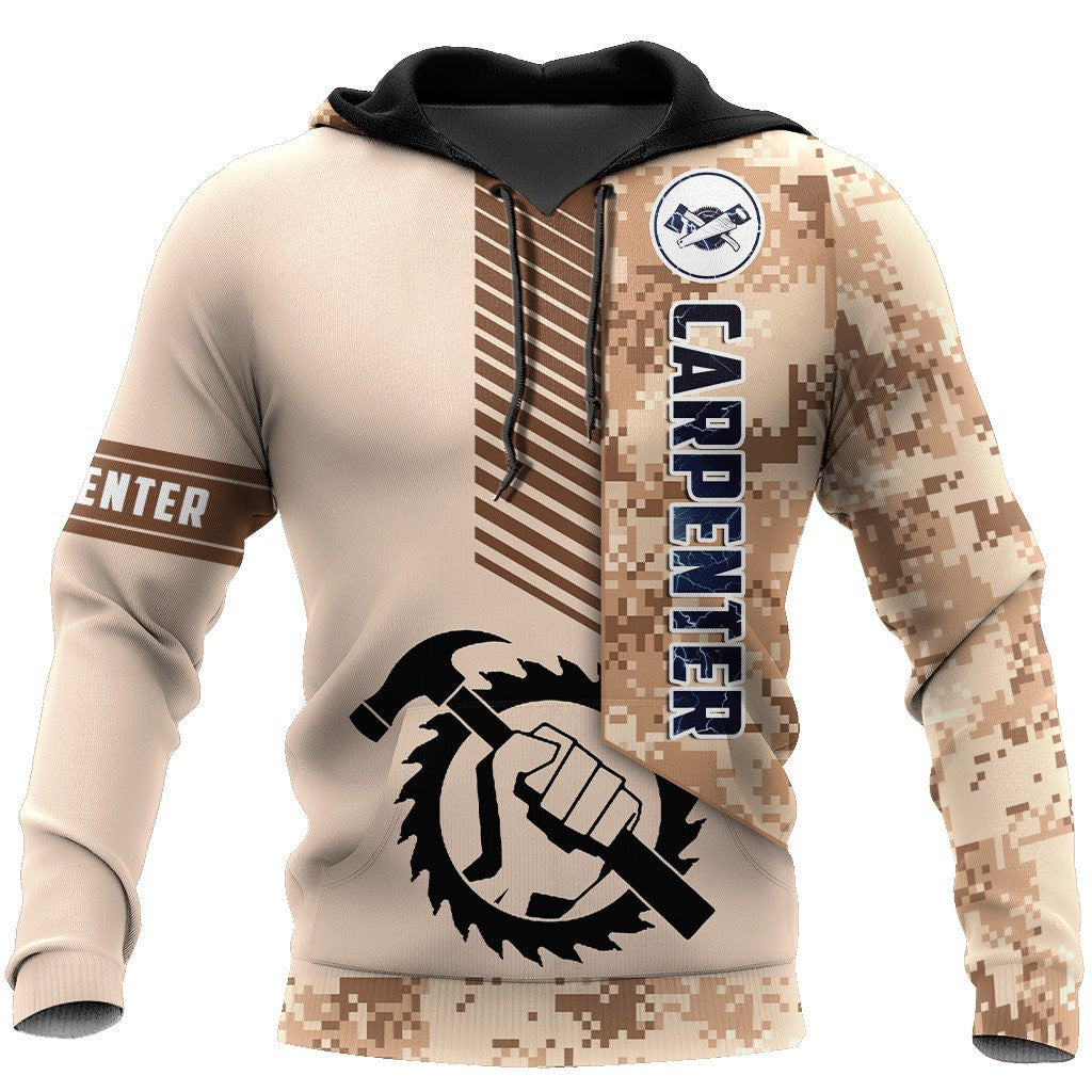 Personalized carpenter hoodie featuring brown camo all-over print