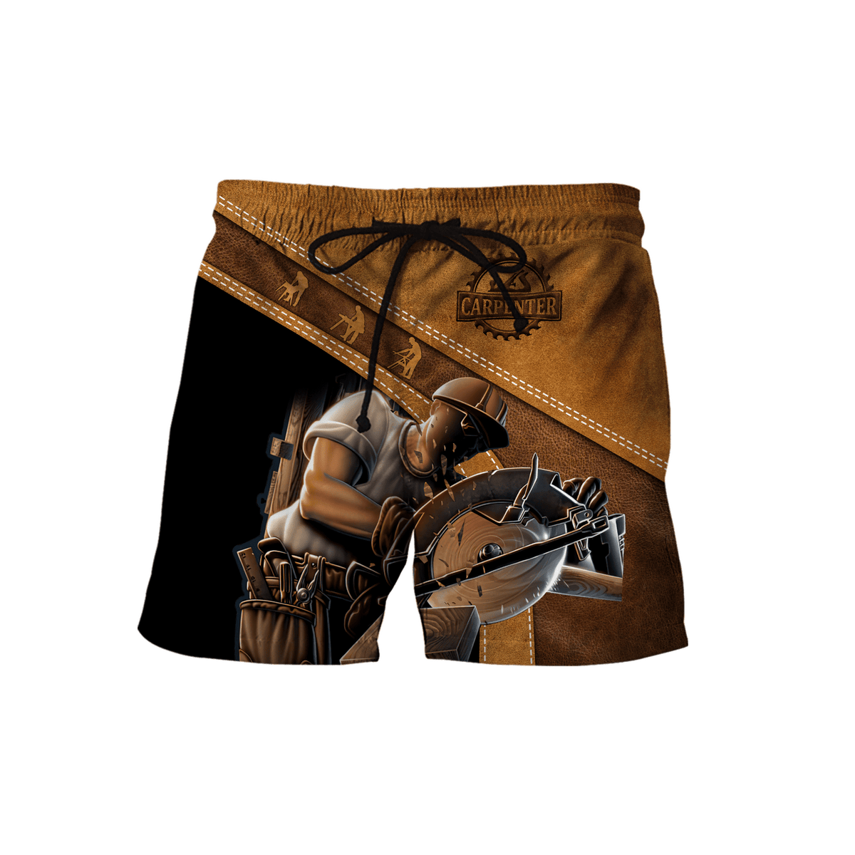 Personalized carpenter shorts featuring brown leather all-over print