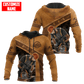 Carpenter hoodie featuring tan carpenter using circular saw all-over print, front and back views