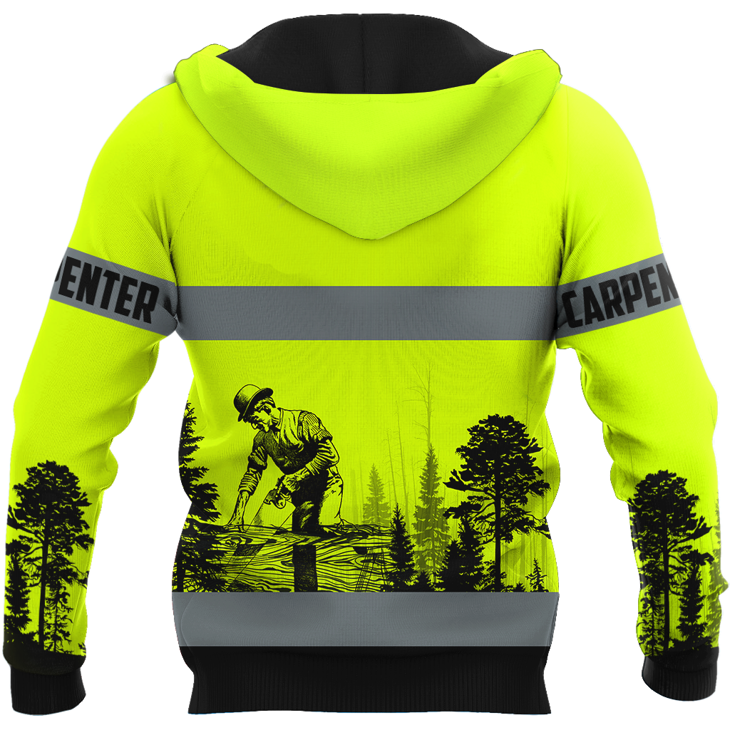 Personalized carpenter apparel featuring neon green stripe print all-over print