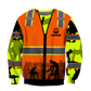Personalized carpenter sweater featuring orange vest print and workshop scene all-over print