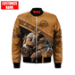 Personalized carpenter bomber jacket featuring brown leather all-over print