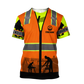 Personalized carpenter apparel featuring orange vest print and workshop scene all-over print