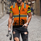 Personalized carpenter t-shirt featuring orange vest print and workshop scene all-over print