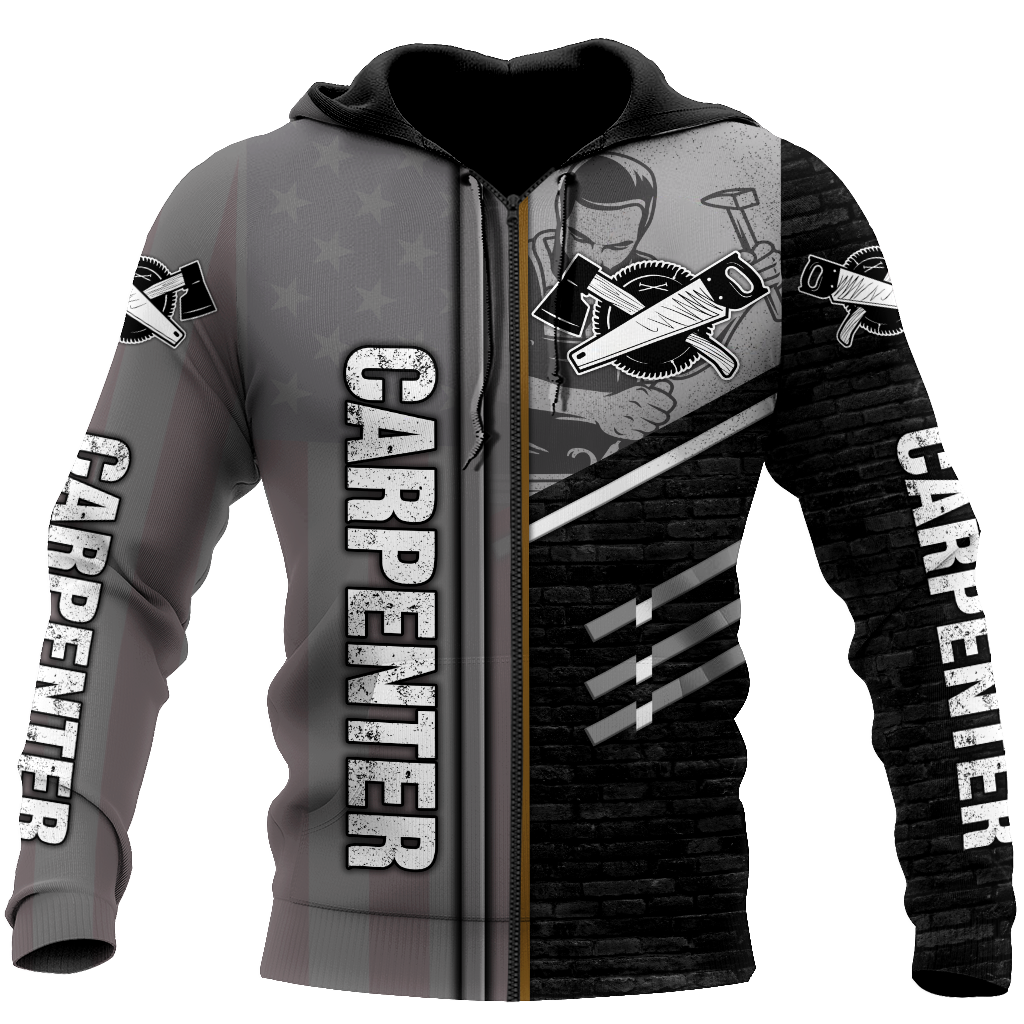 Personalized carpenter zip hoodie featuring metal pattern all-over print