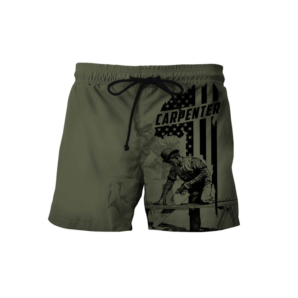 Personalized carpenter shorts featuring vintage olive trade all-over print