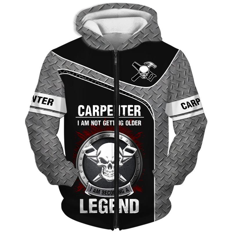 Personalized carpenter zip hoodie featuring becoming a legend all-over print