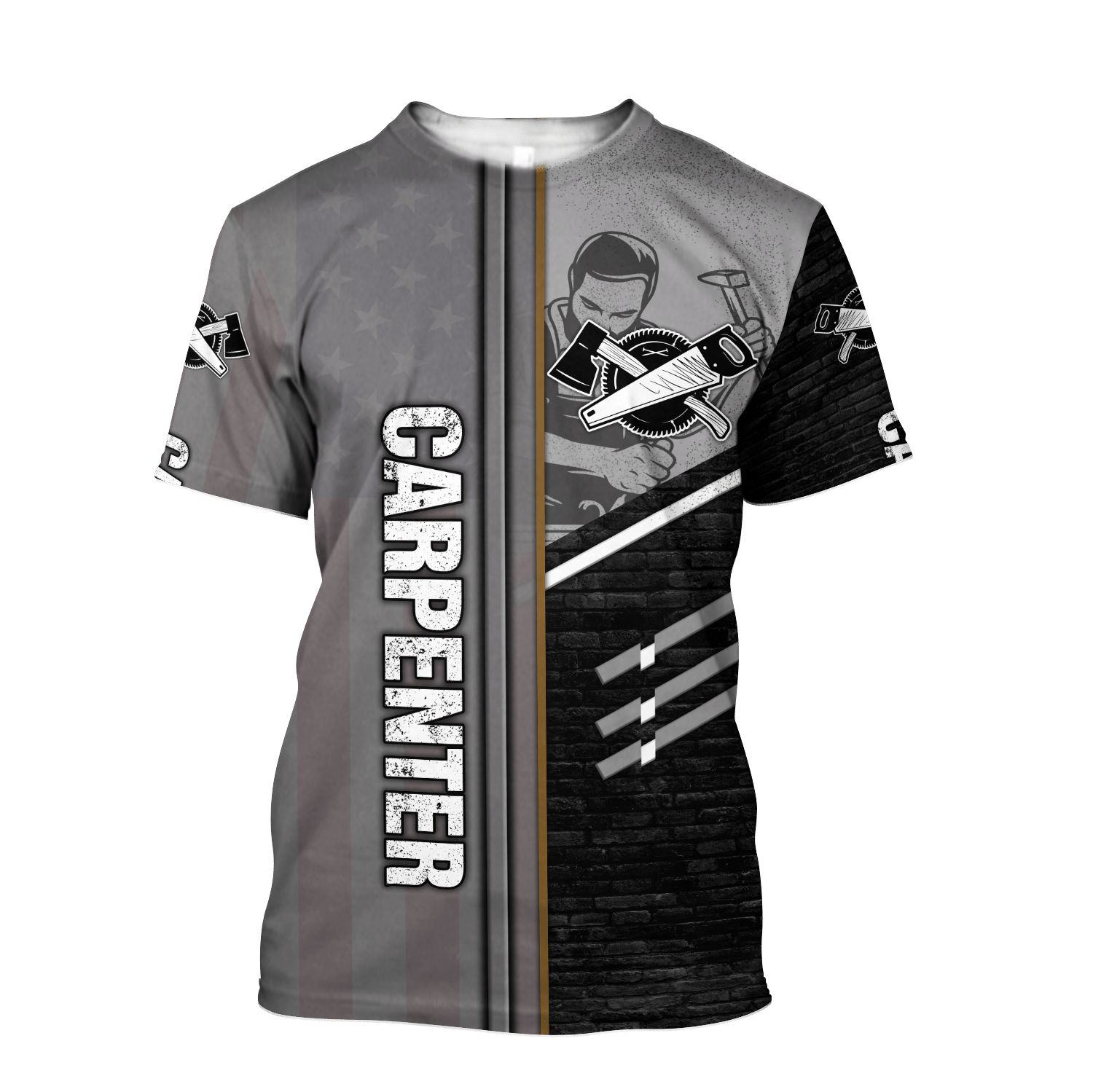 Personalized carpenter t-shirt featuring metal pattern all-over print