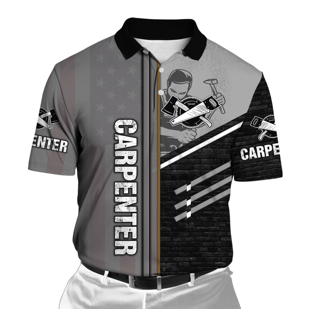 Personalized carpenter polo featuring metal pattern all-over print