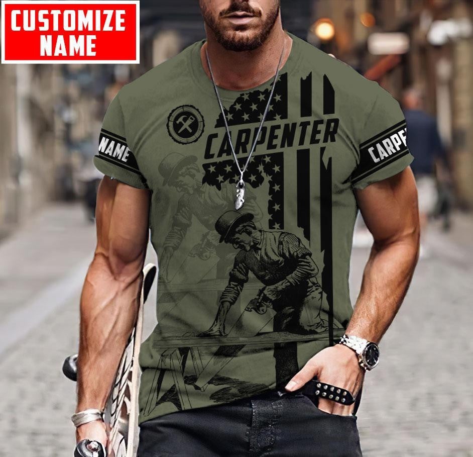 Personalized carpenter apparel featuring vintage olive trade all-over print