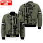 Personalized carpenter bomber jacket featuring vintage olive trade all-over print