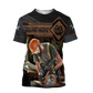 Personalized carpenter t-shirt featuring dark leather tools all-over print