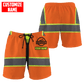 Personalized carpenter shorts featuring orange zip vest print and yellow sleeves all-over print