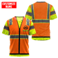 Personalized carpenter t-shirt featuring orange zip vest print and yellow sleeves all-over print