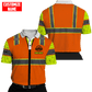 Personalized carpenter polo featuring orange zip vest print and yellow sleeves all-over print