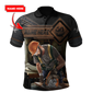 Personalized carpenter polo featuring dark leather tools all-over print