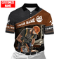 Personalized carpenter polo featuring brown leather tools all-over print