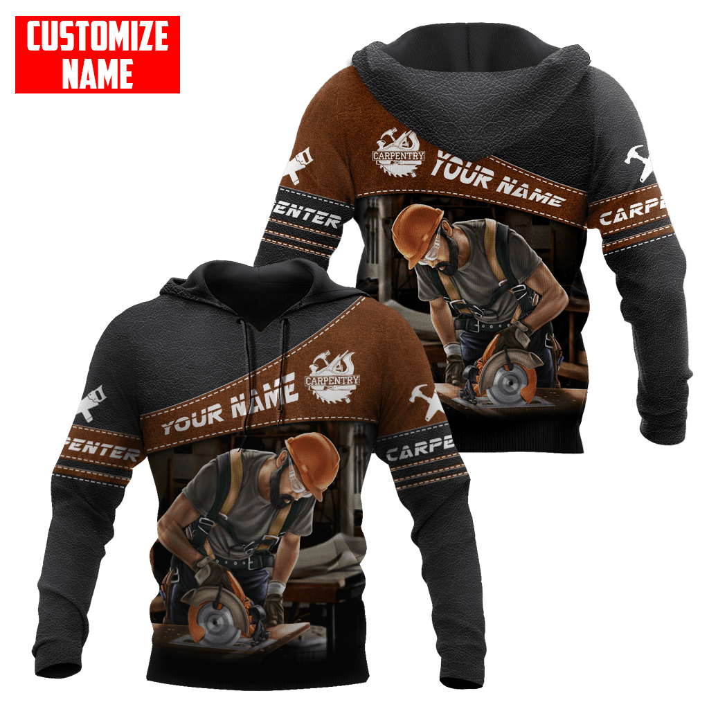 Personalized carpenter apparel featuring brown leather tools all-over print