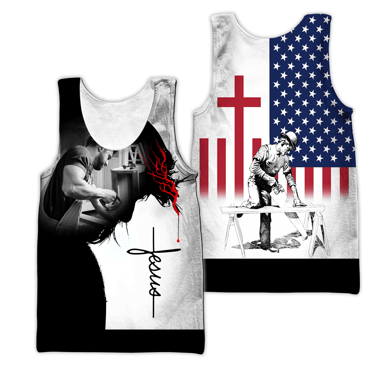 Carpenter men's tank top featuring jesus was a carpenter all-over print