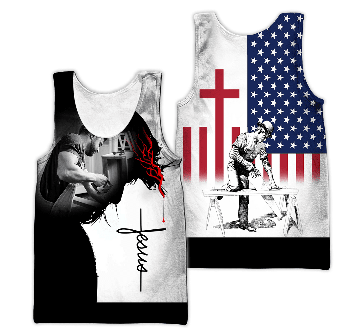 Carpenter men's tank top featuring jesus was a carpenter all-over print