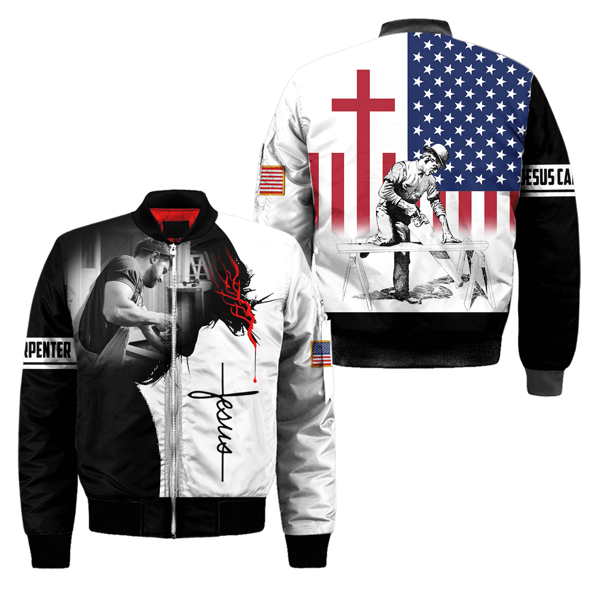 Carpenter bomber jacket featuring jesus was a carpenter all-over print