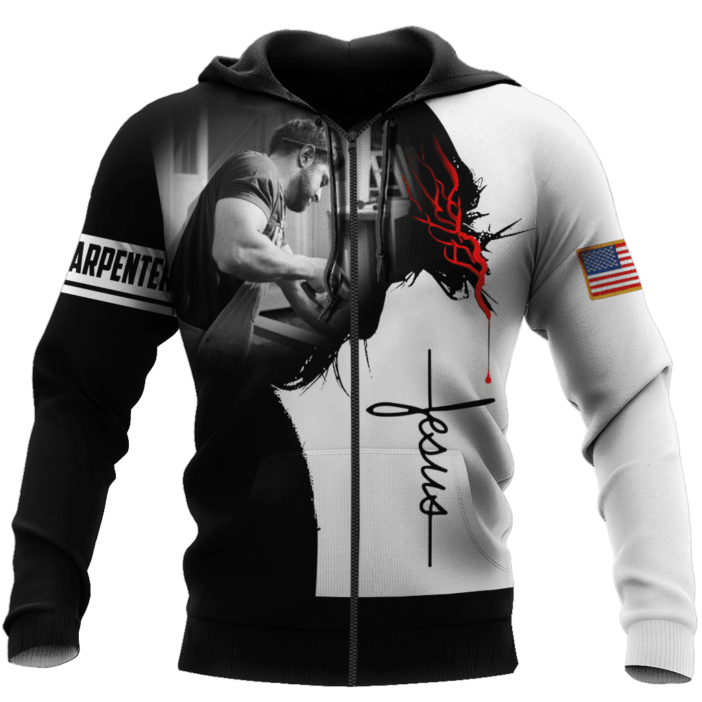 Carpenter zip hoodie featuring jesus was a carpenter all-over print