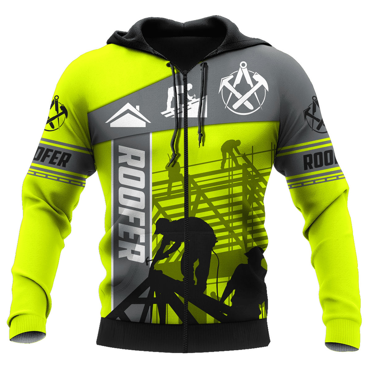 Personalized roofer zip hoodie featuring neon stripe print all-over print