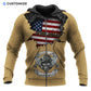 Personalized firefighter zip hoodie featuring american flag first in last out all-over print, zip-front design