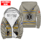 Personalized EMS paramedic fleece zip hoodie featuring tan ems uniform print all-over print, fleece lining shown