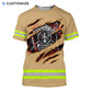 Personalized firefighter t-shirt featuring yellow stripe fire rescue print all-over print, short-sleeve design
