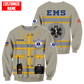Personalized EMS paramedic sweatshirt featuring tan ems uniform print all-over print, crewneck design