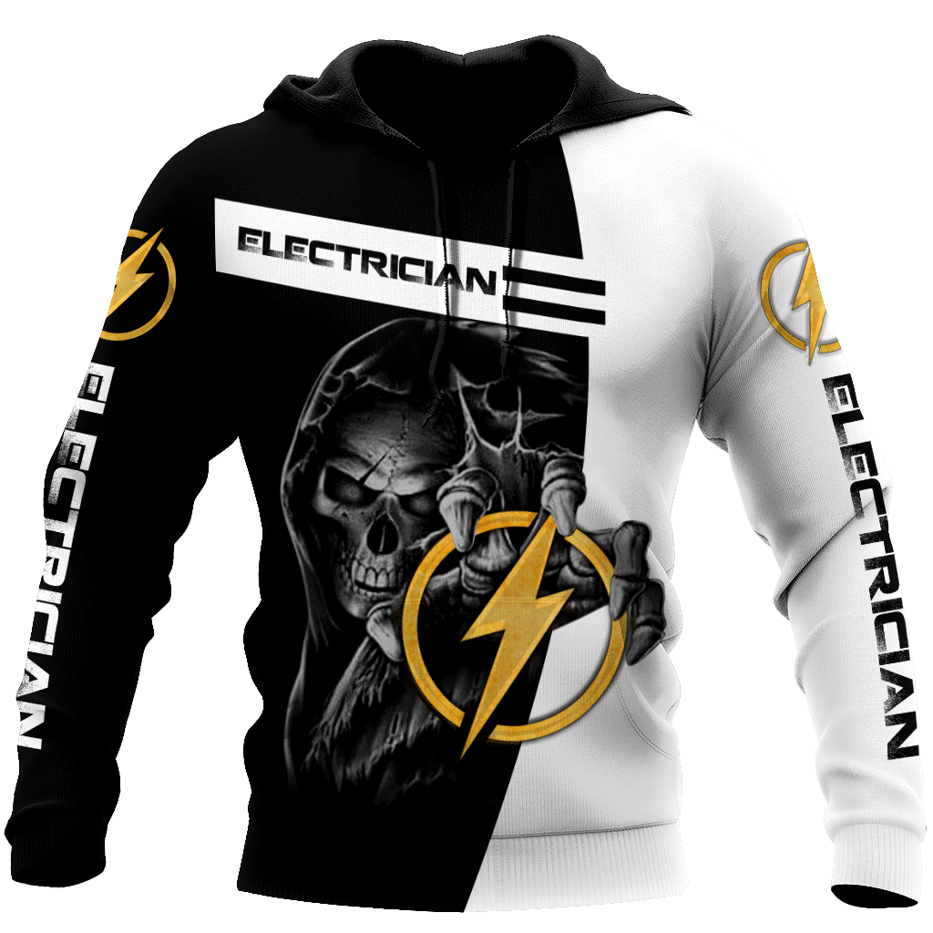 Personalized electrician hoodie featuring lightning skull all-over print