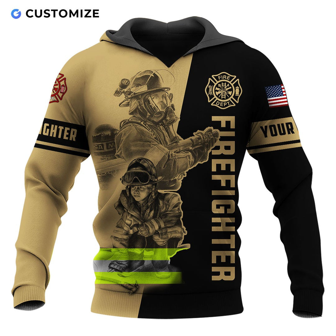 Personalized firefighter hoodie featuring firefighter team illustration all-over print