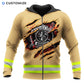 Personalized firefighter zip hoodie featuring yellow stripe fire rescue print all-over print, zip-front design
