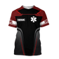 Personalized EMS paramedic t-shirt featuring red and black ems emblem all-over print, short-sleeve design