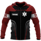 Personalized EMS paramedic zip hoodie featuring red and black ems emblem all-over print, zip-front design