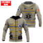 Personalized EMS paramedic hoodie featuring tan ems uniform print all-over print, front and back views
