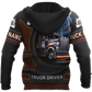 Personalized trucker hoodie featuring blue lightning truck driver all-over print, back view